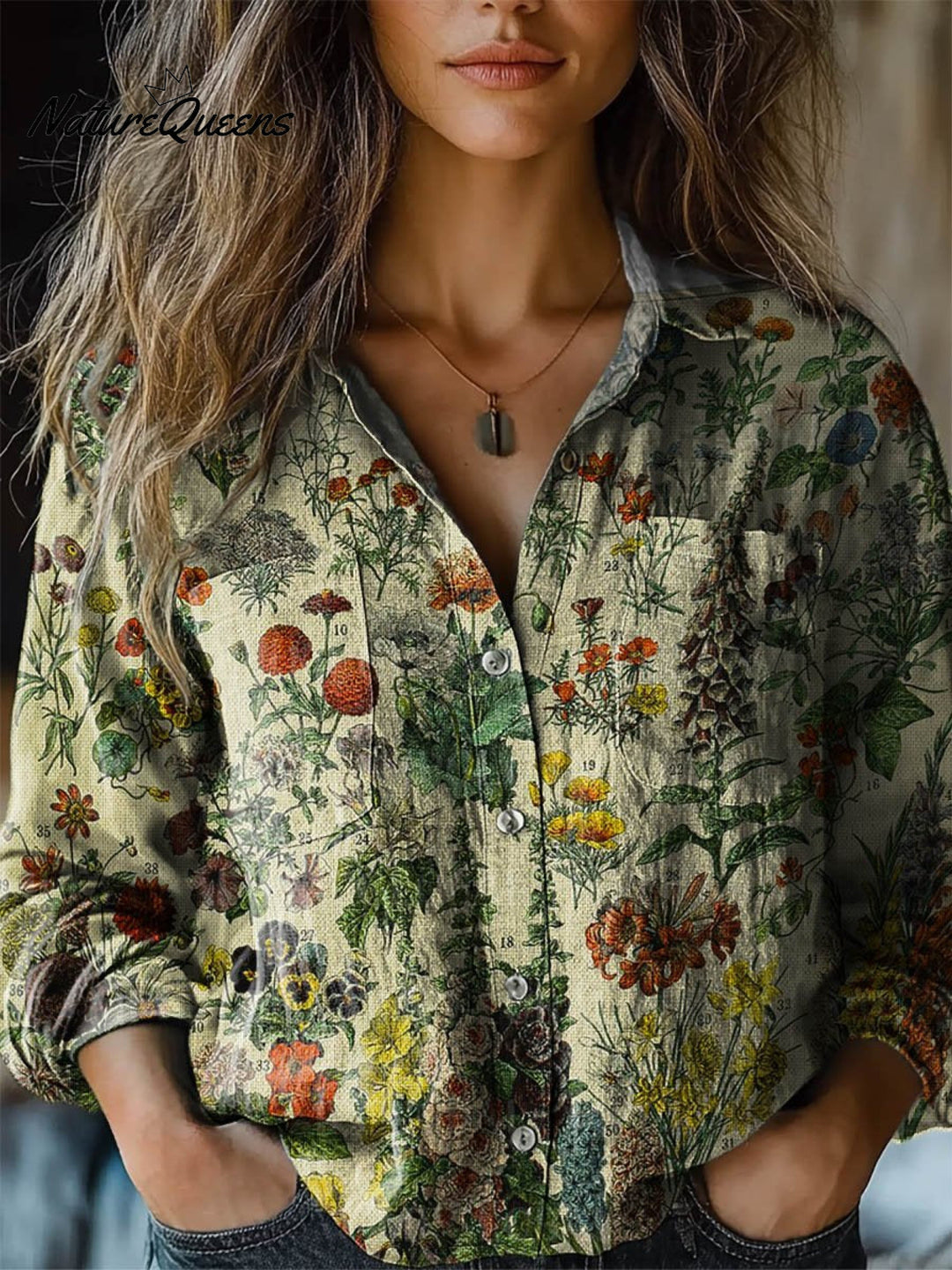 Rebecca - Damen Vintage Floral Lässiges Langarm Bequemes Baumwollshirt