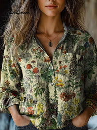 Rebecca - Damen Vintage Floral Lässiges Langarm Bequemes Baumwollshirt