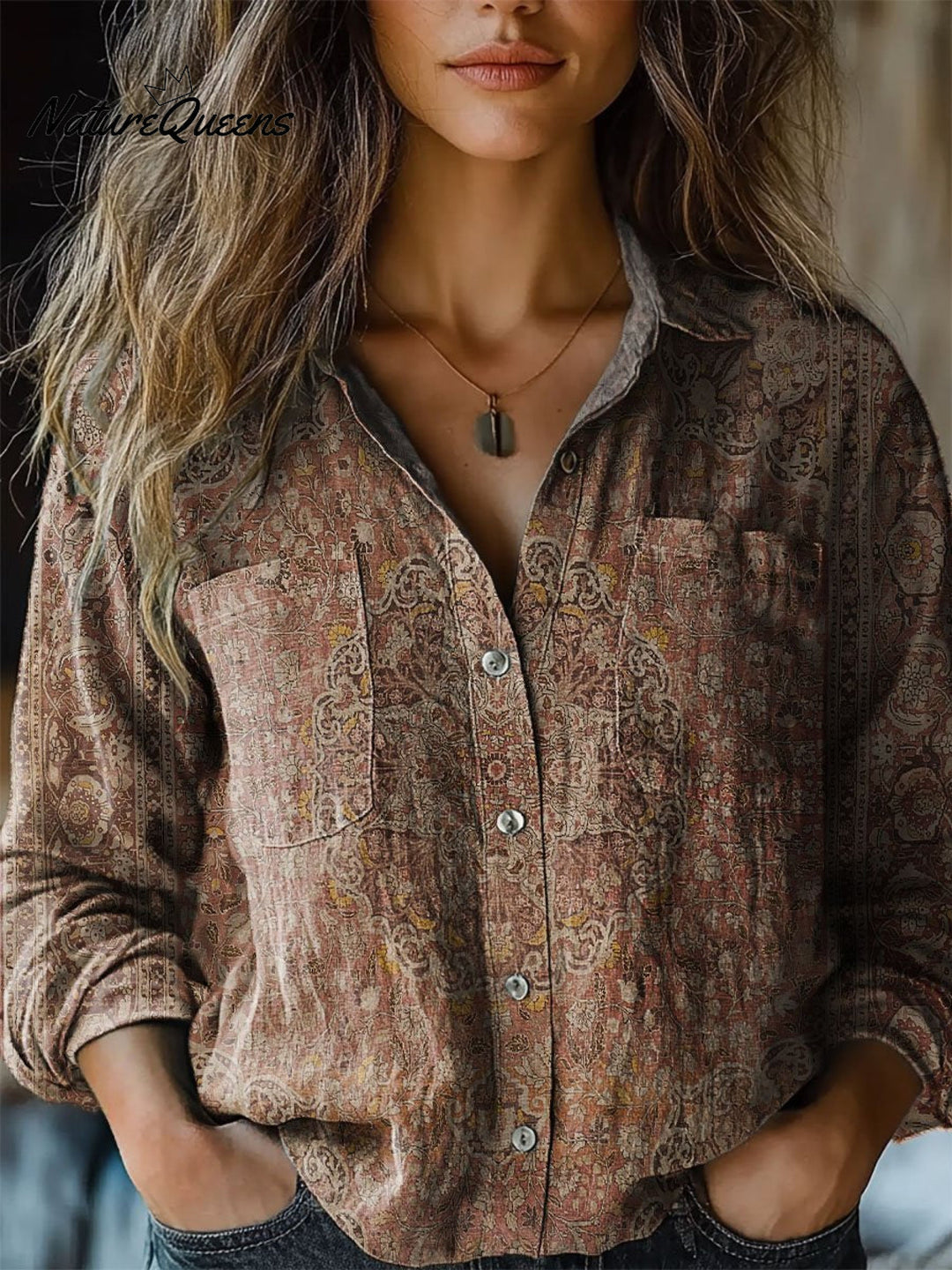Rachel - Damen Vintage Lässiges Langarm T-Shirt aus Baumwolle