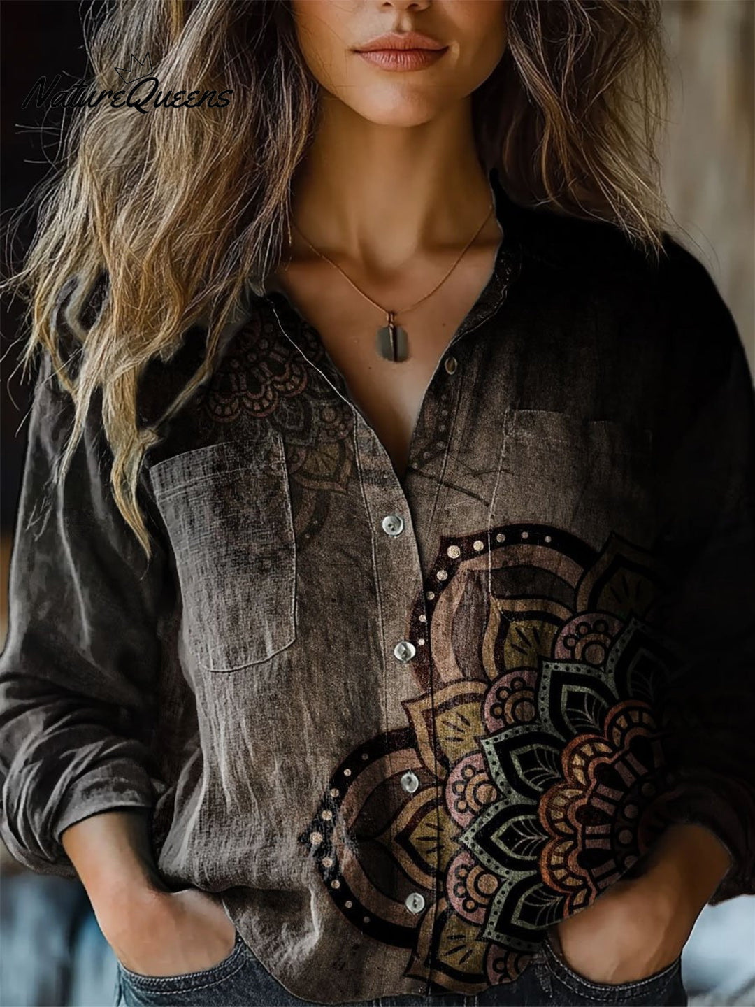 Amanda - Vintage Druck Lässiges Langarm Komfortables Baumwollshirt