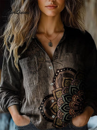 Amanda - Vintage Druck Lässiges Langarm Komfortables Baumwollshirt