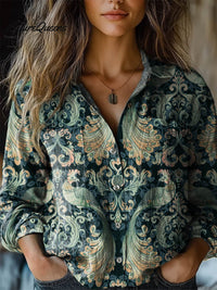 Ruth - Damen Vintage Floral Lässiges Langarm Bequemes Baumwollshirt