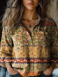 Andrea - Damen Floral Patchwork Lässiges Langarm Baumwollshirt
