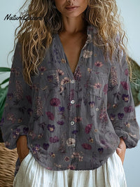 Carol - Damen Retro Floral Lässiges Langarm Bequemes Baumwollshirt