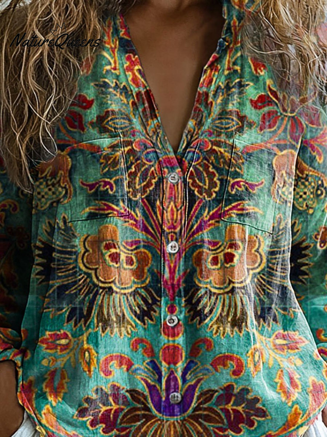 Laura - Damen Vintage Floral Lässiges Langarm Bequemes Baumwollshirt