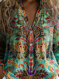 Laura - Damen Vintage Floral Lässiges Langarm Bequemes Baumwollshirt