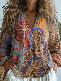 Amy - Ethnischer Stil Tribal-Muster bedrucktes Langarm-Shirt