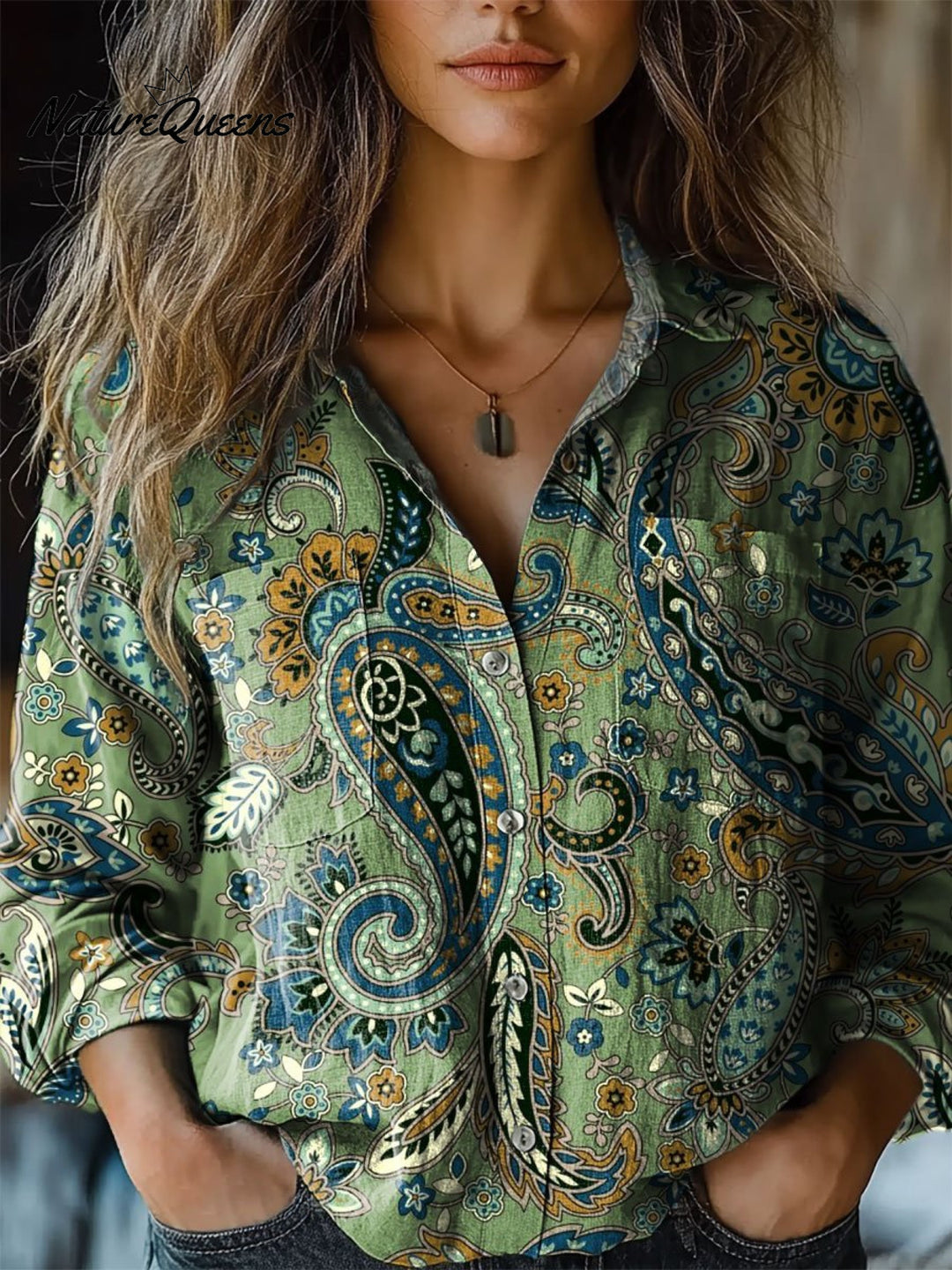Melissa - Damen Paisley-Muster Lässiges Langarm Baumwollshirt
