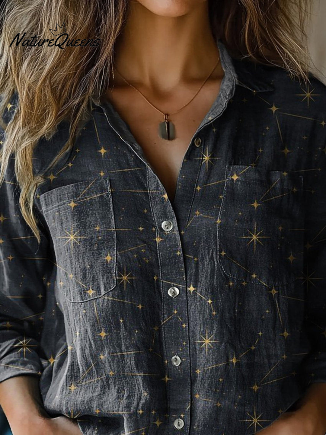 Chloe - Nachthimmel und Sternmuster bedrucktes - Langarm T-Shirt