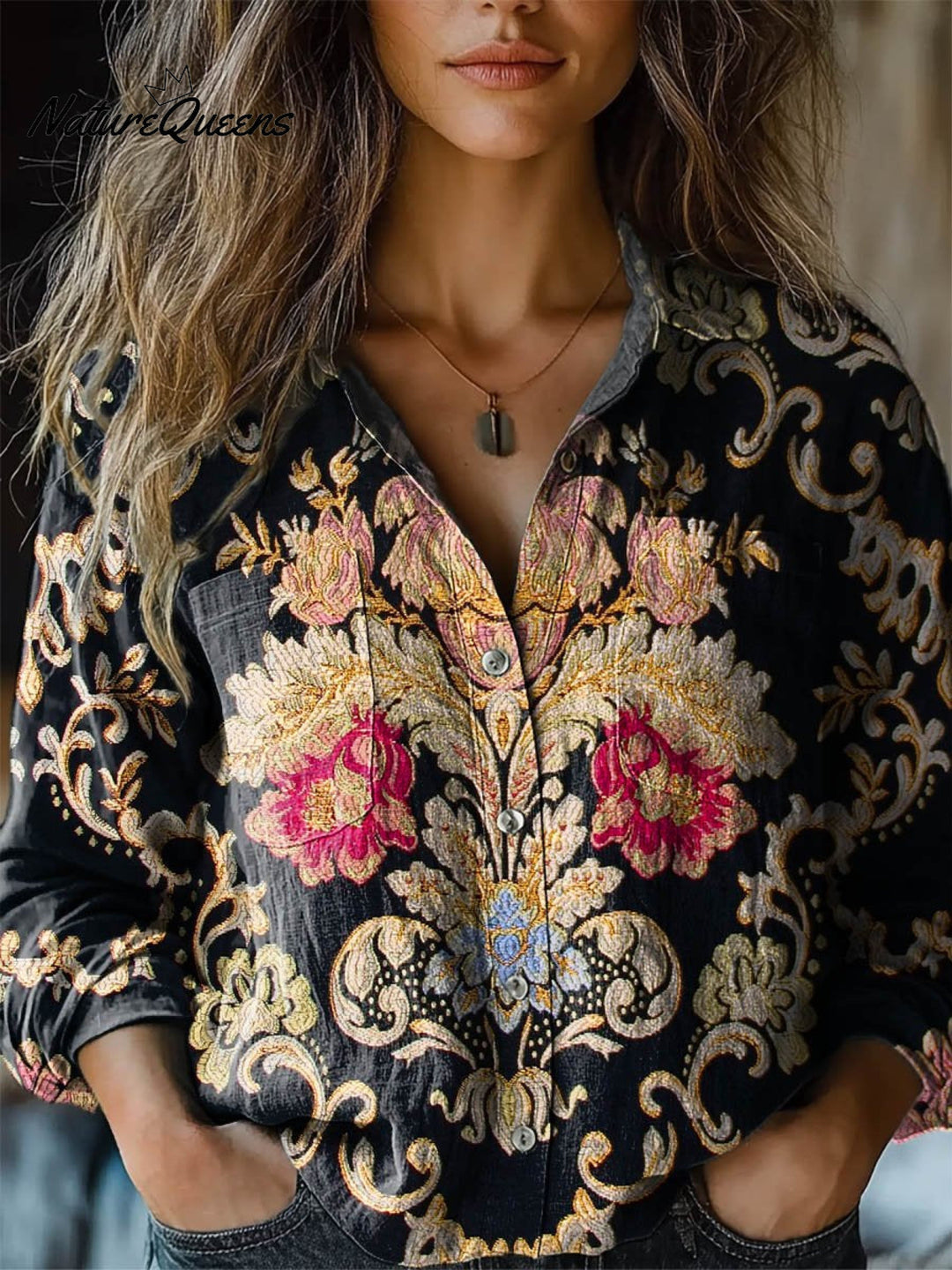 Kathleen - Vintage Floral Lässiges Langarm Bequemes Baumwollshirt