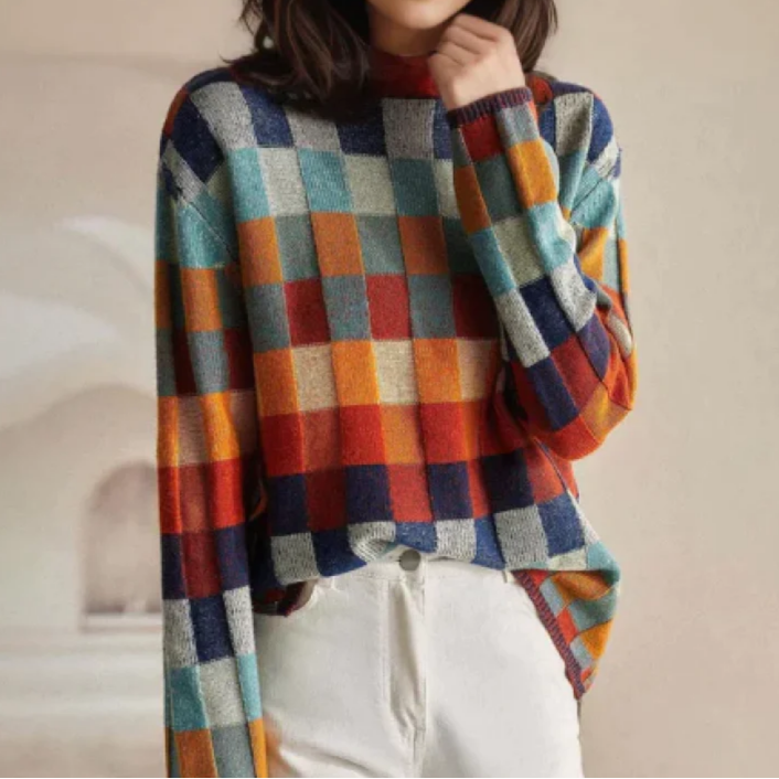 Kerensa | Bunter Karierter Strickpullover für Damen