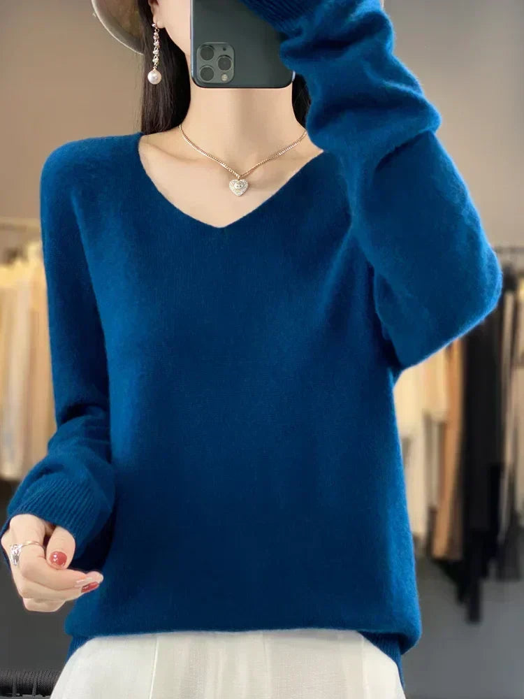 Klarissa | Damen V-Ausschnitt Strickpullover in lockerer Passform