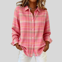 Kaylee - Damen Freizeit Retro Pink Karierte Bluse