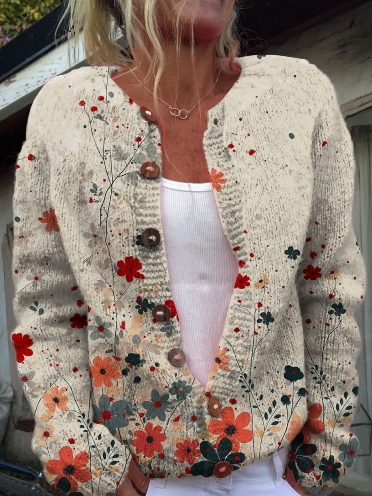 Loretta | Damen Strickjacke im floralen Design