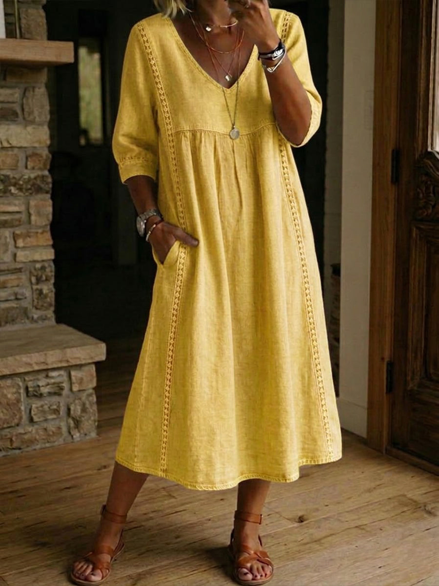 Sheena - Lässiges, lockeres Patchwork-Kleid mit Spitzenbesatz