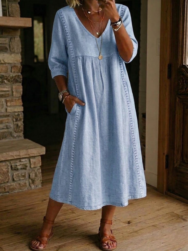 Sheena - Lässiges, lockeres Patchwork-Kleid mit Spitzenbesatz