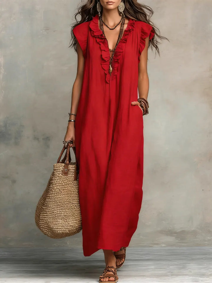 Maeve - Langes Kleid im Boho-Stil aus Leinen und Baumwolle