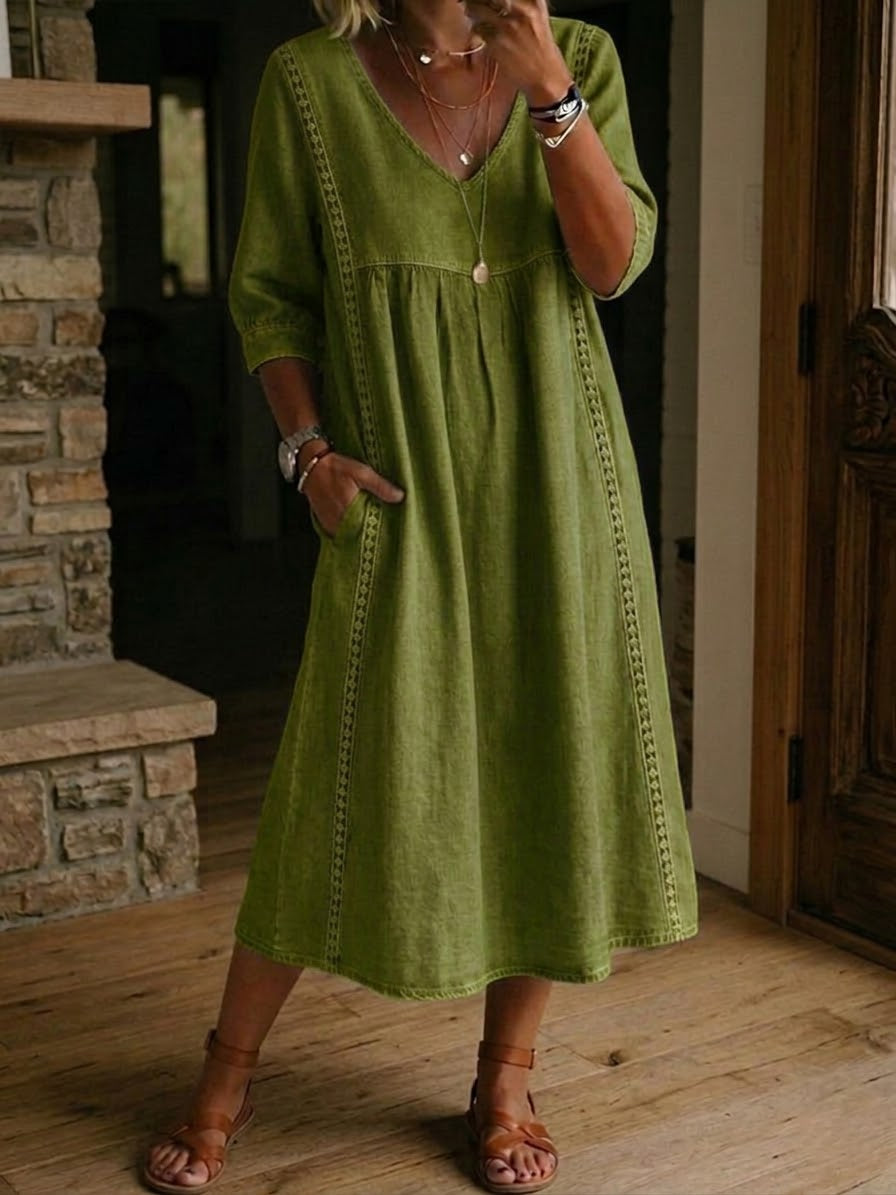 Sheena - Lässiges, lockeres Patchwork-Kleid mit Spitzenbesatz