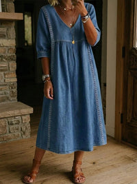 Melissa - Rundhals Langarm Denim Kleid