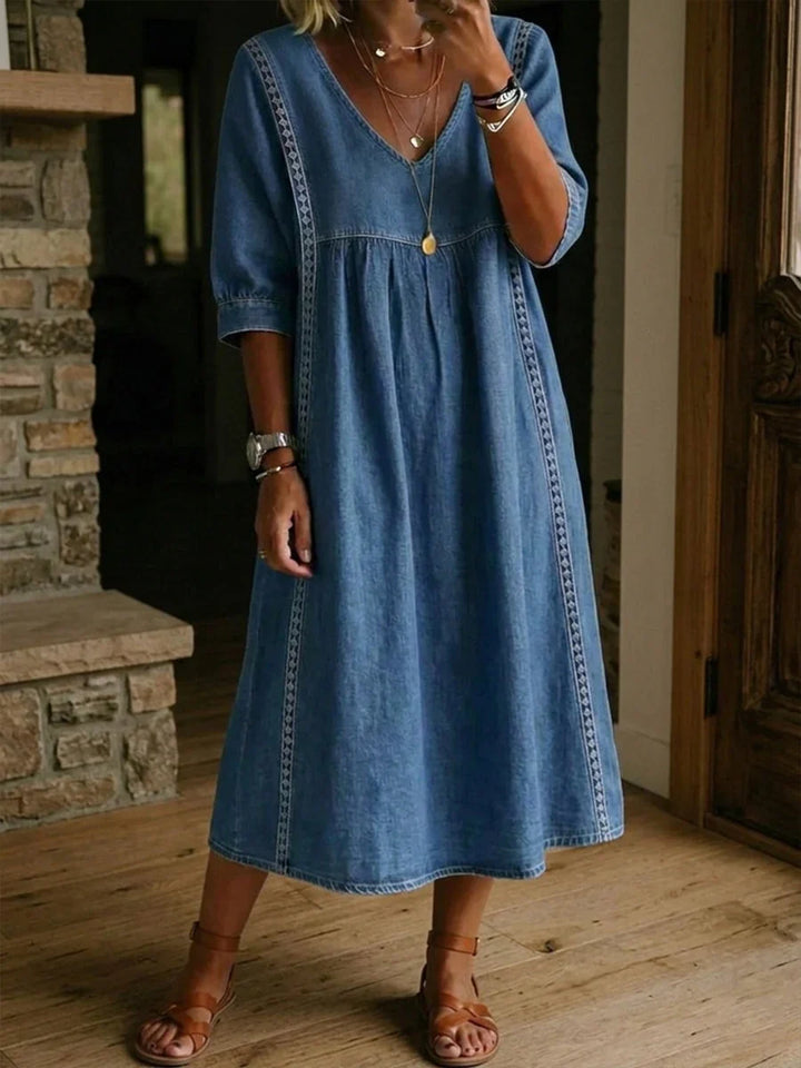 Melissa - Rundhals Langarm Denim Kleid