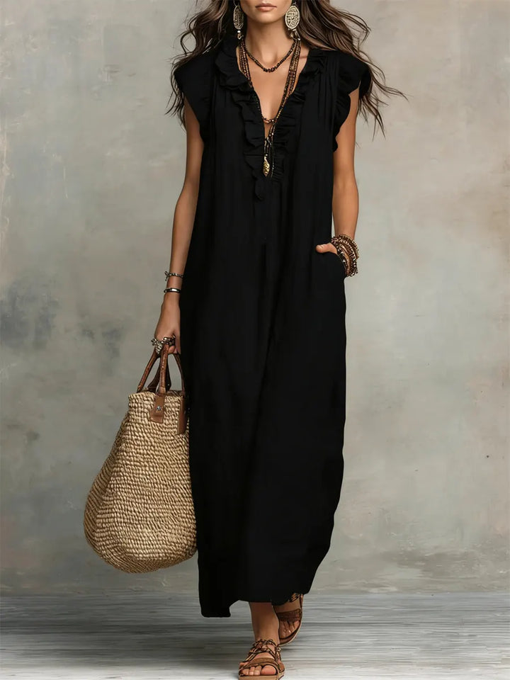 Maeve - Langes Kleid im Boho-Stil aus Leinen und Baumwolle