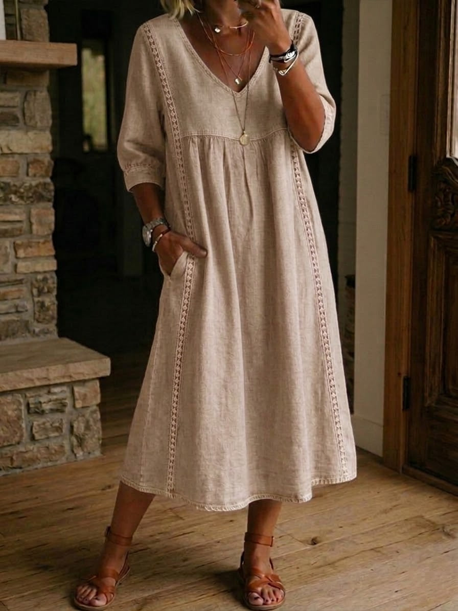 Sheena - Lässiges, lockeres Patchwork-Kleid mit Spitzenbesatz