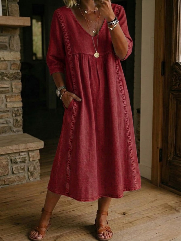 Sheena - Lässiges, lockeres Patchwork-Kleid mit Spitzenbesatz
