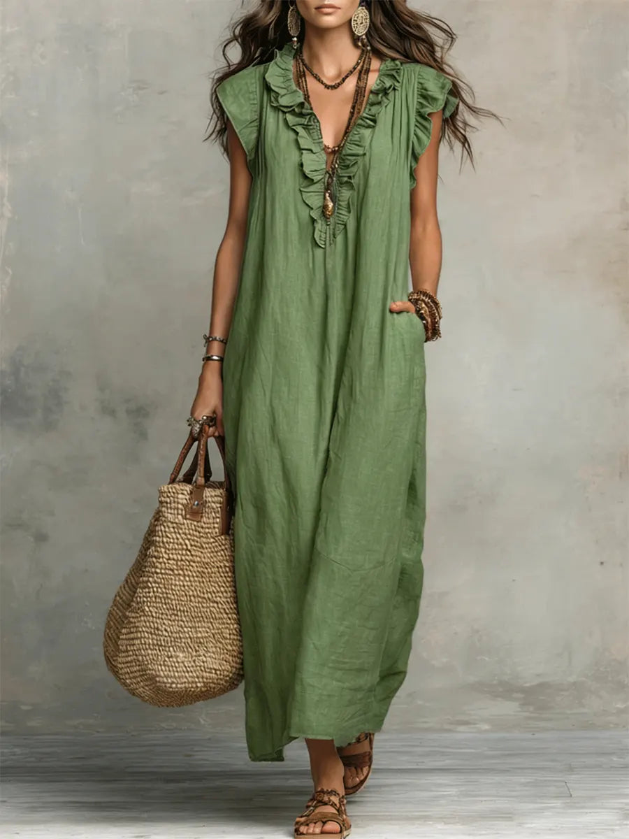 Maeve - Langes Kleid im Boho-Stil aus Leinen und Baumwolle