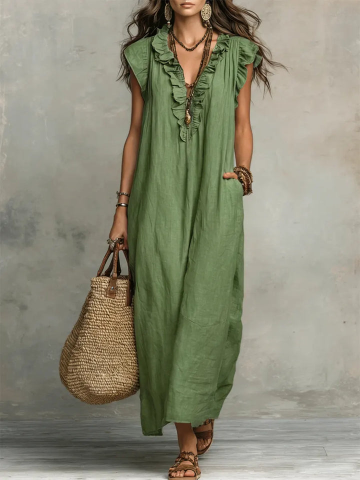 Maeve - Langes Kleid im Boho-Stil aus Leinen und Baumwolle