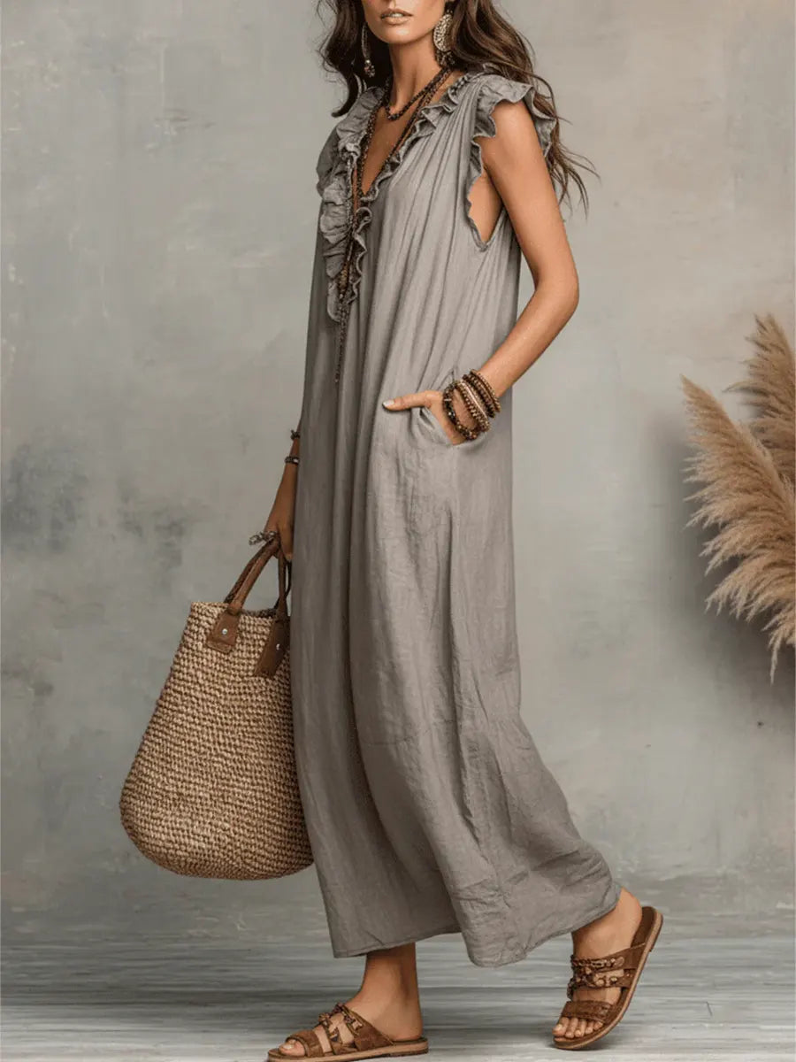 Maeve - Langes Kleid im Boho-Stil aus Leinen und Baumwolle