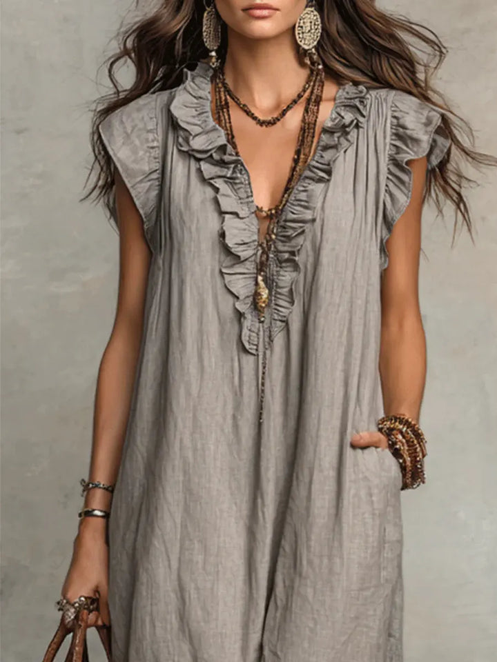 Maeve - Langes Kleid im Boho-Stil aus Leinen und Baumwolle