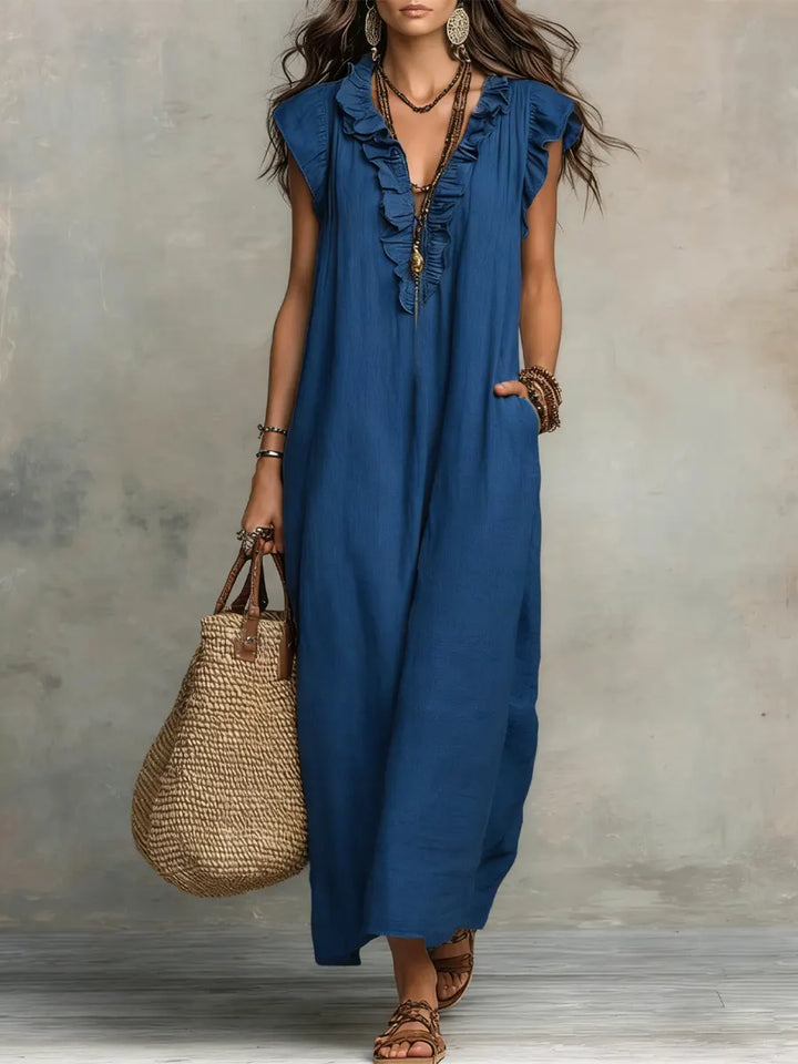 Maeve - Langes Kleid im Boho-Stil aus Leinen und Baumwolle
