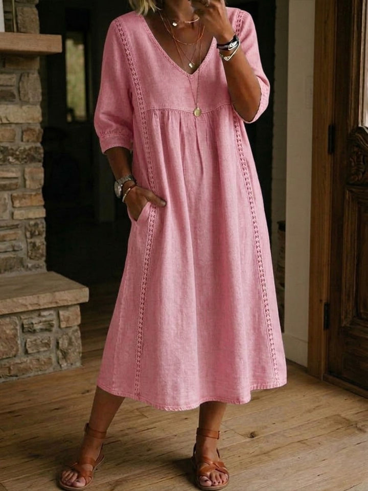 Sheena - Lässiges, lockeres Patchwork-Kleid mit Spitzenbesatz