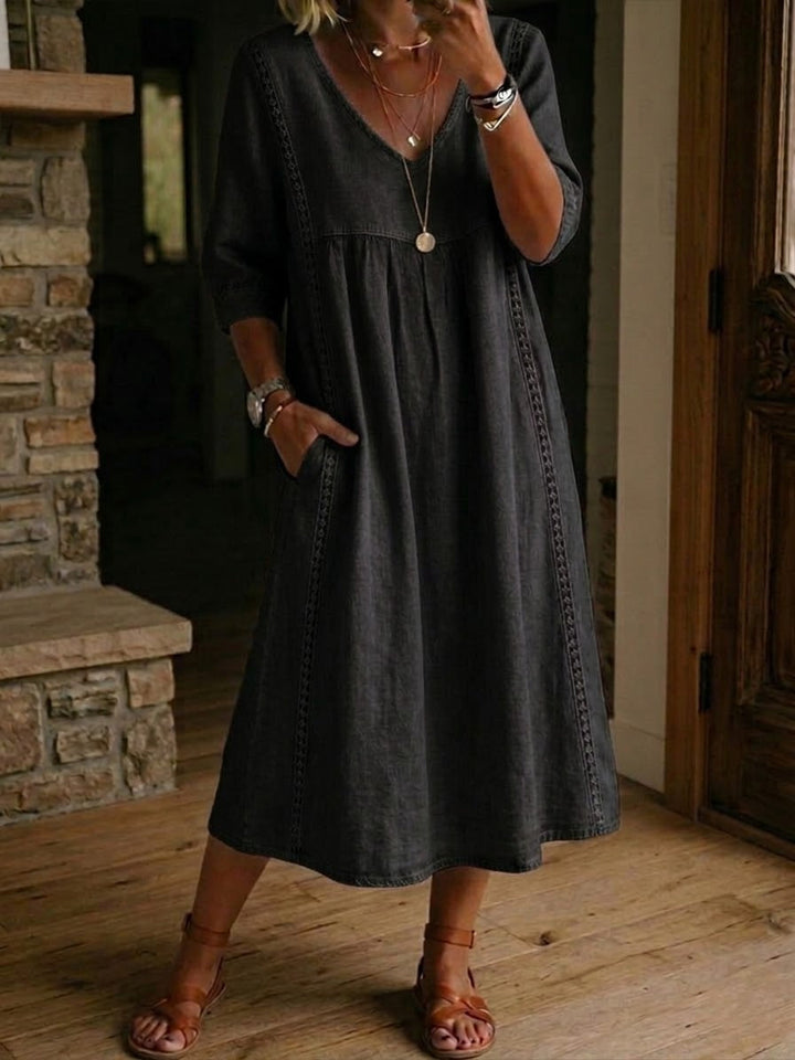 Sheena - Lässiges, lockeres Patchwork-Kleid mit Spitzenbesatz