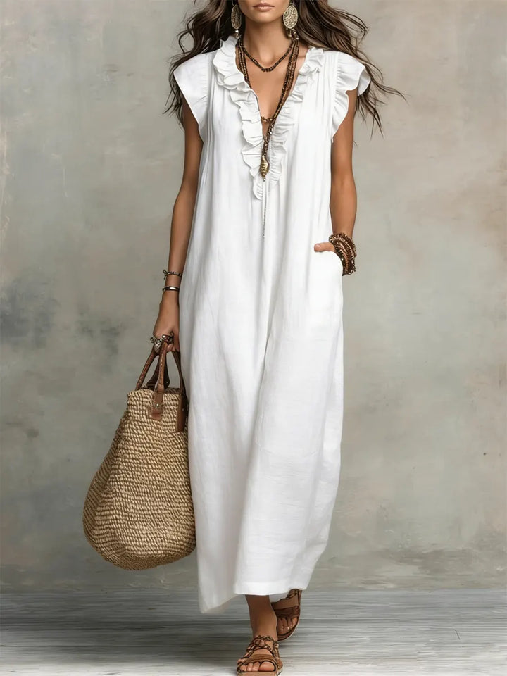 Maeve - Langes Kleid im Boho-Stil aus Leinen und Baumwolle