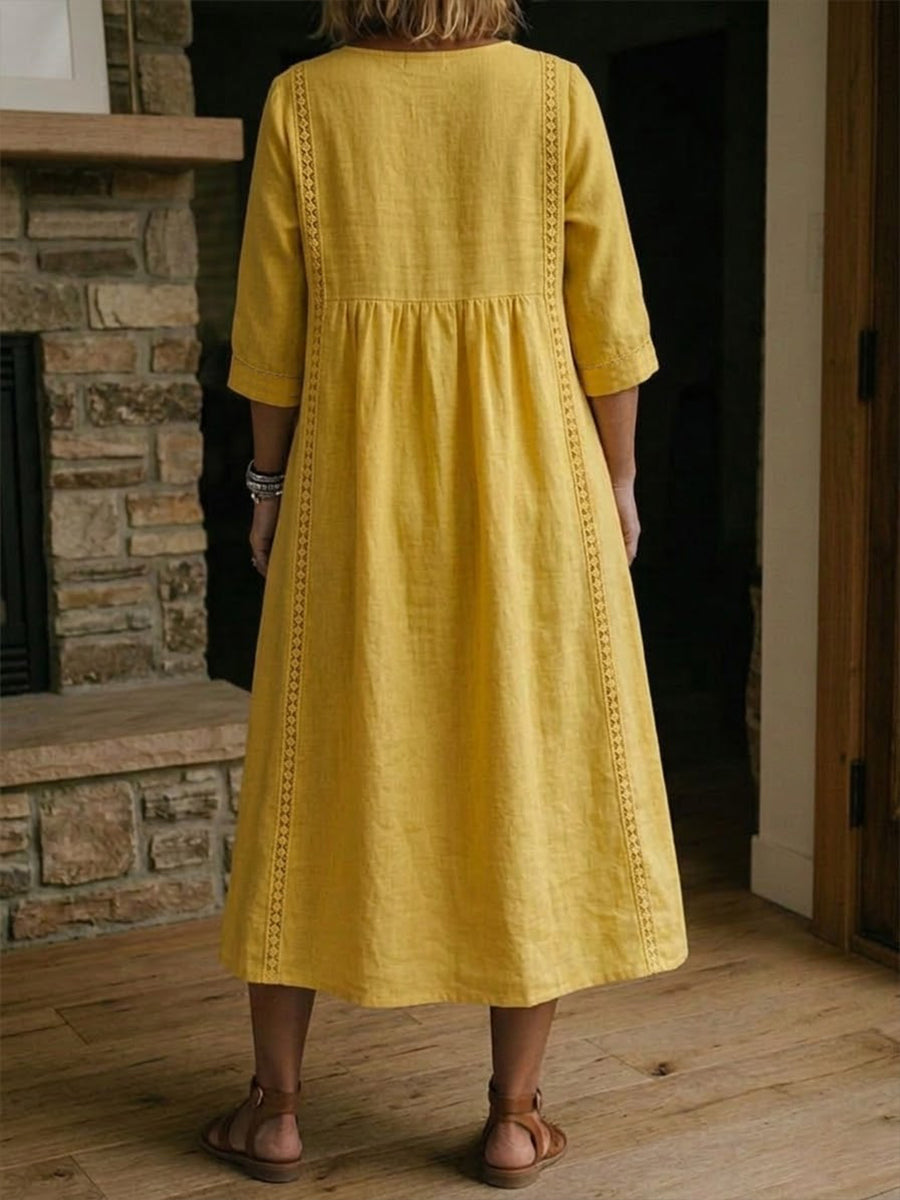 Sheena - Lässiges, lockeres Patchwork-Kleid mit Spitzenbesatz