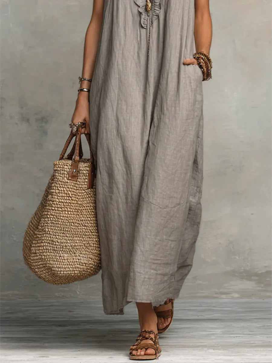 Maeve - Langes Kleid im Boho-Stil aus Leinen und Baumwolle
