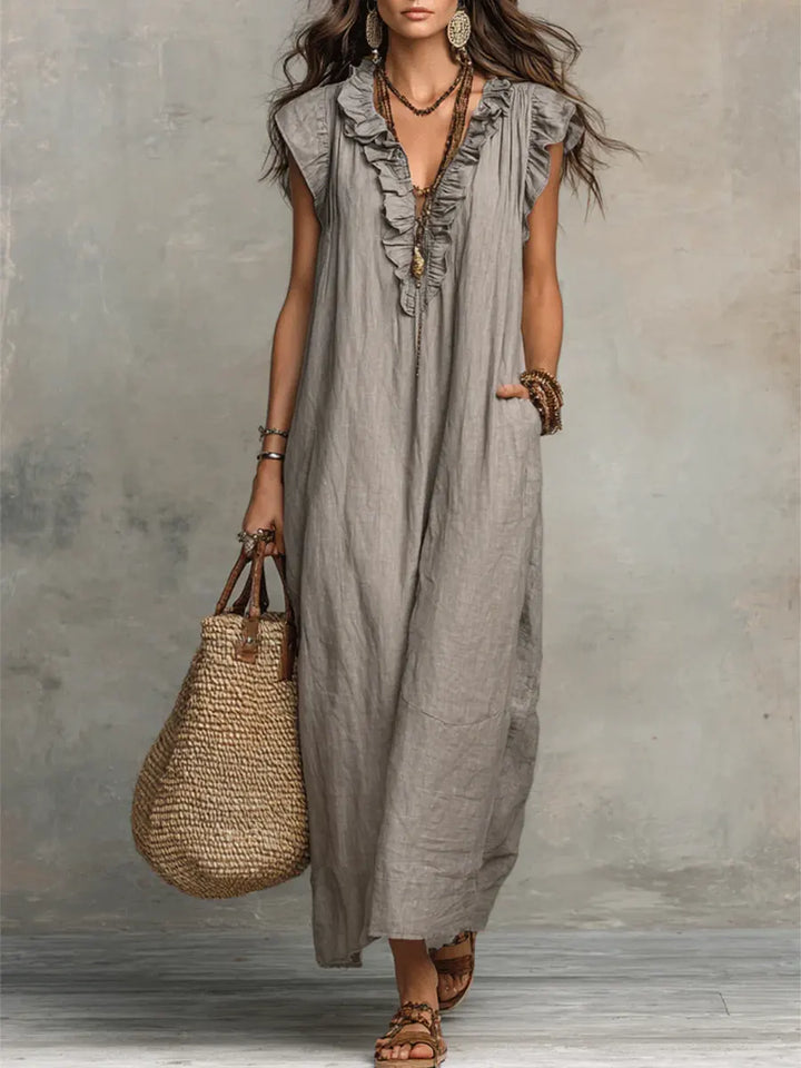 Maeve - Langes Kleid im Boho-Stil aus Leinen und Baumwolle