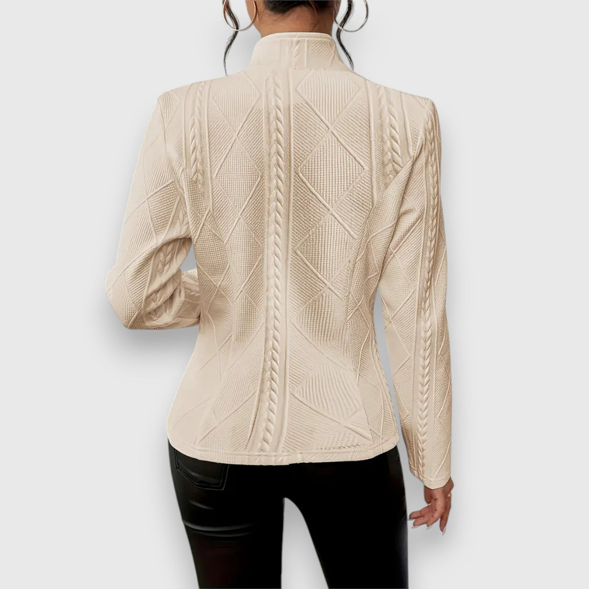 Reina | Damen Langarm Troyer Pullover mit Zopfmuster, Figurbetont