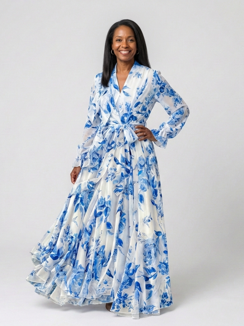 Lillian - Blumiges Maxikleid mit langen Ärmeln
