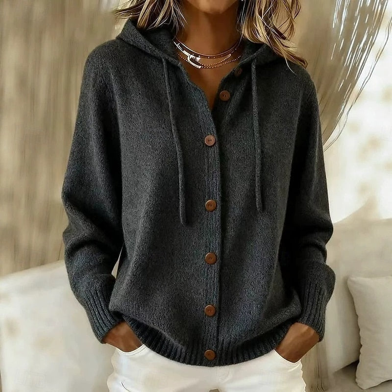 Sigvala | Damen Hoodie-Strickjacke mit Knopfleiste