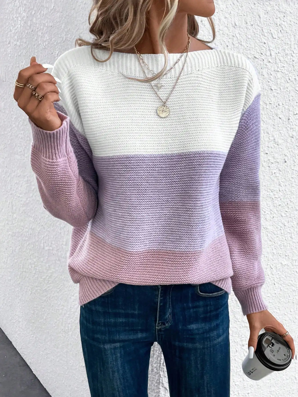 Sorilda | Oversized Damen Strickpullover im Colorblock-Design