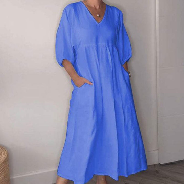 Zandrea - Lockeres Midi-Kleid mit V-Ausschnitt