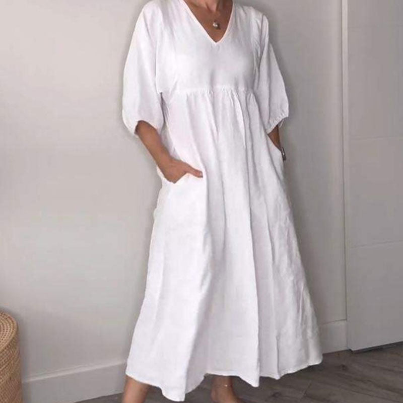 Zandrea - Lockeres Midi-Kleid mit V-Ausschnitt