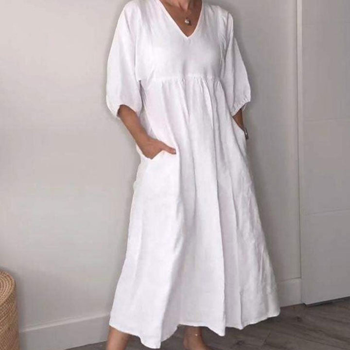 Zandrea - Lockeres Midi-Kleid mit V-Ausschnitt