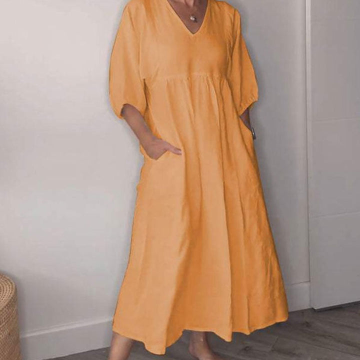 Zandrea - Lockeres Midi-Kleid mit V-Ausschnitt