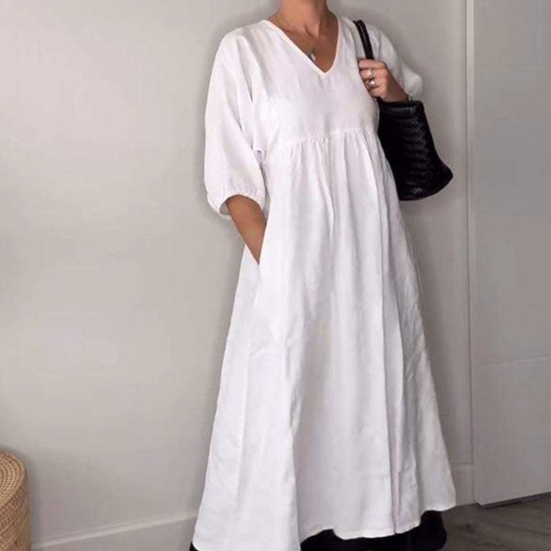 Zandrea - Lockeres Midi-Kleid mit V-Ausschnitt