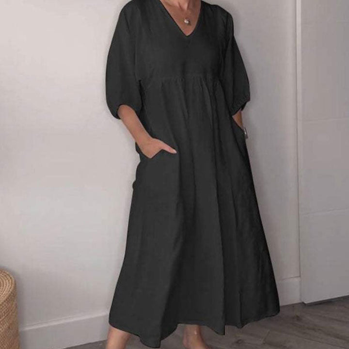Zandrea - Lockeres Midi-Kleid mit V-Ausschnitt