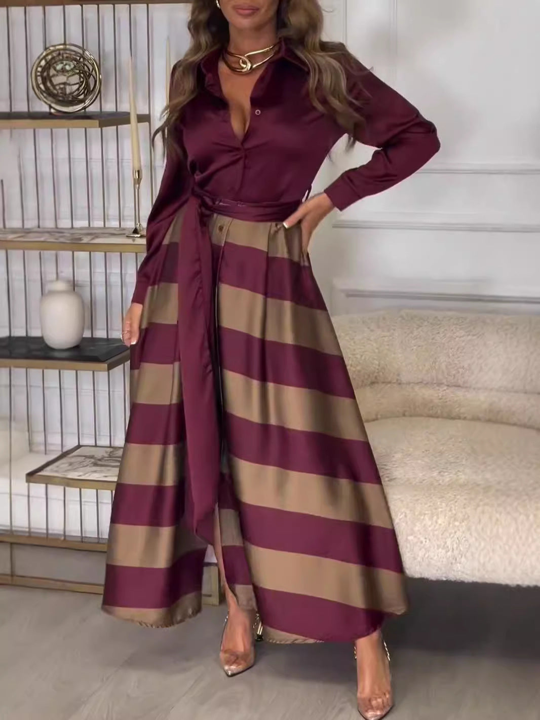 Diana - Gestreiftes Maxikleid