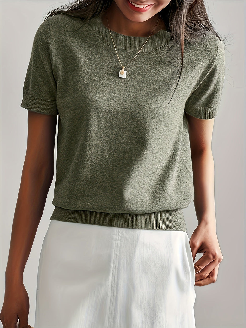Sunniva | Damen Rundhals Kurzarm Strickpullover